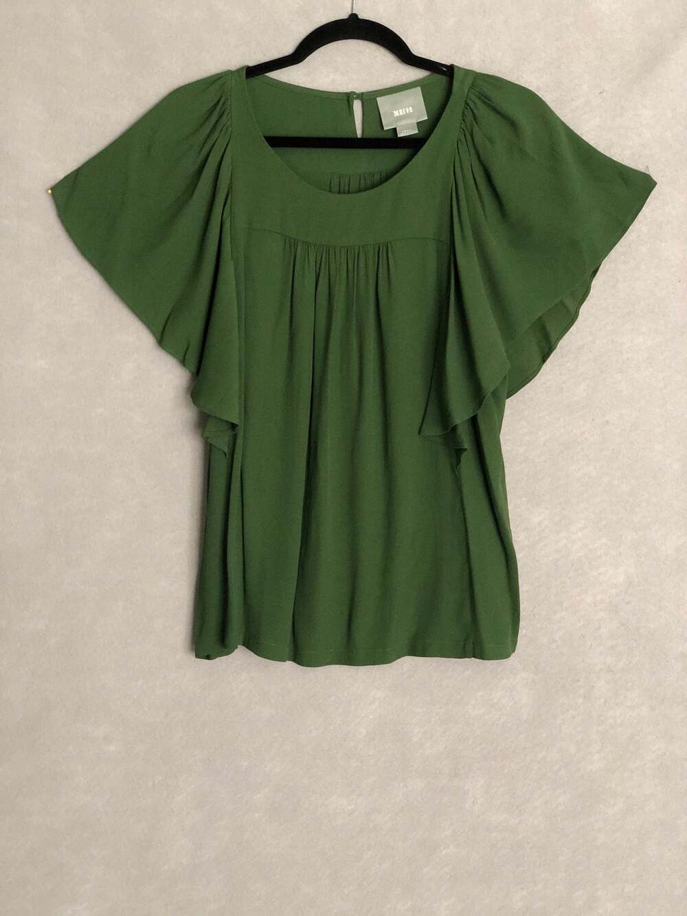 Maeve Gathered Front Top Cape Sleeve Green Women's Small
